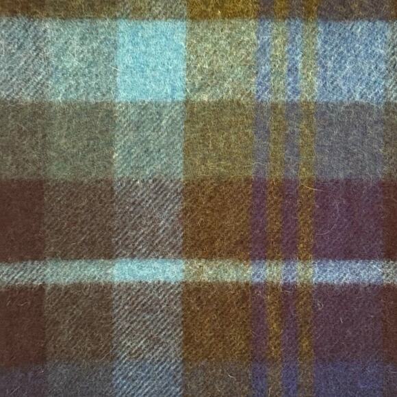 J Crew By Moon England Mens Merino Wool Blue Plaid Knit Scarf Fringe - Picture 8 of 9